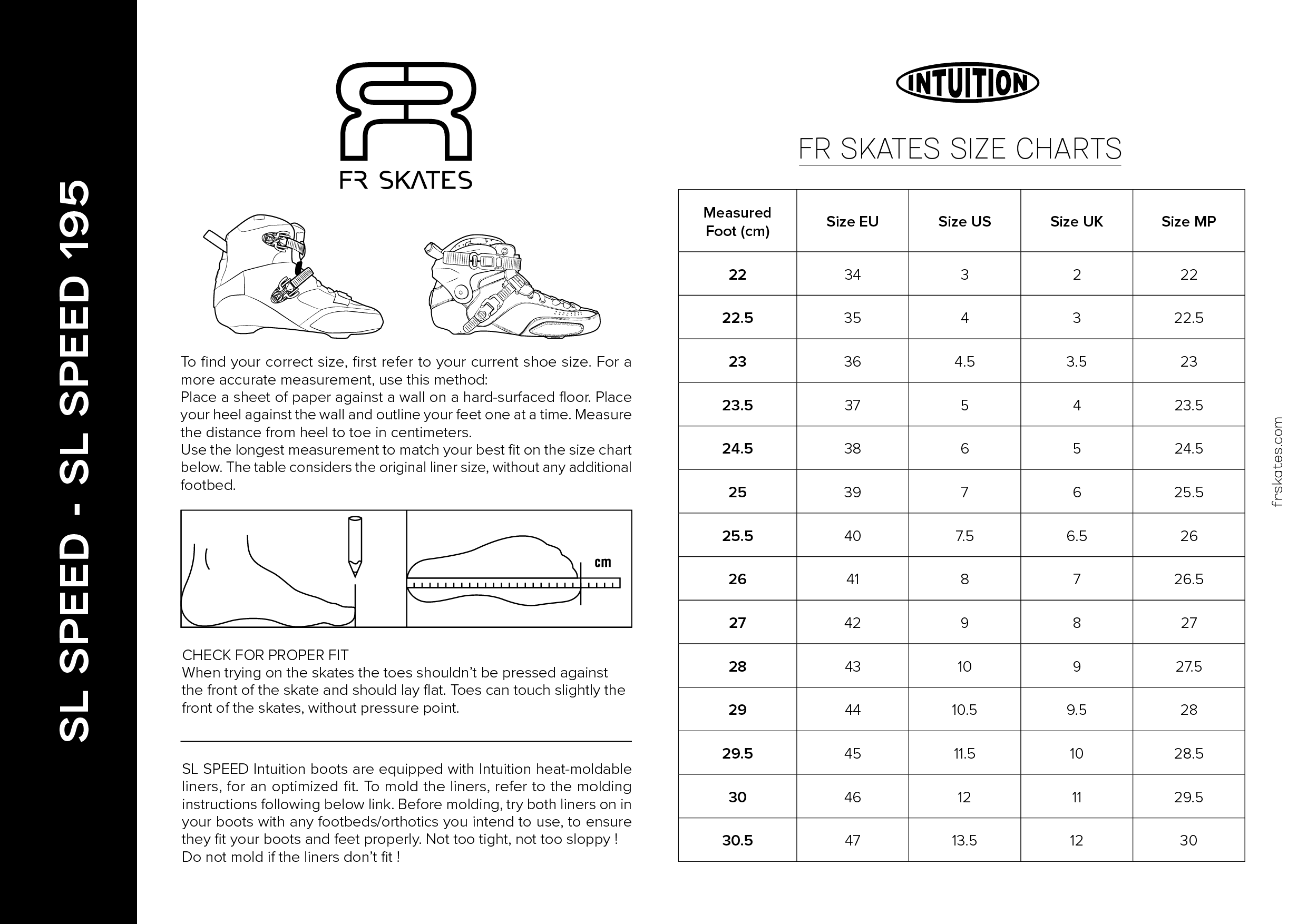 FR SIZE CHART - SL SPEED INTUITION